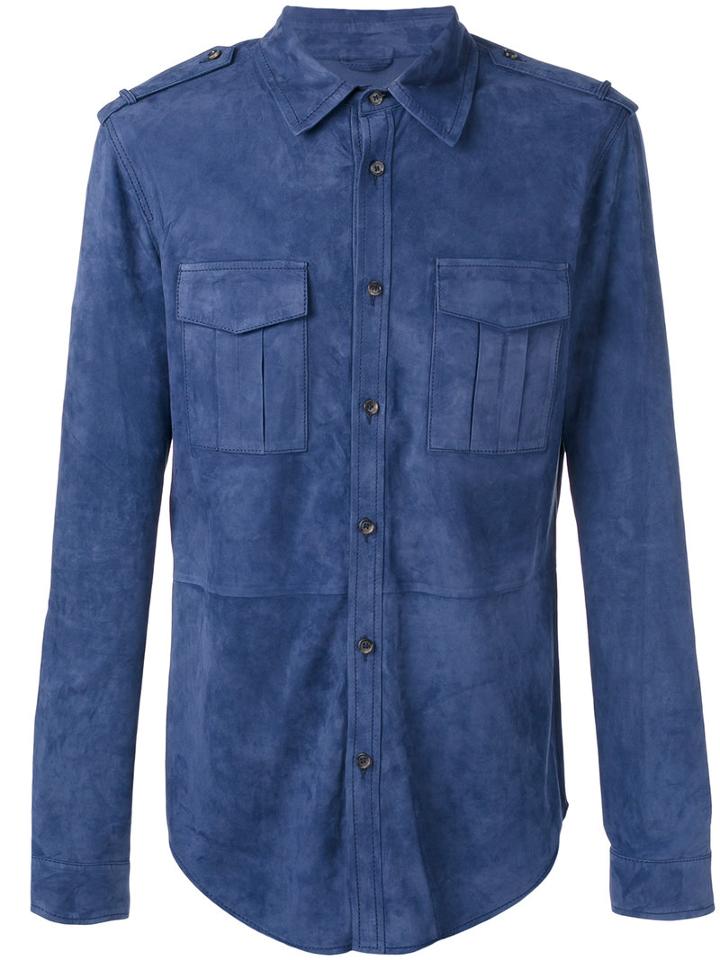 Desa 1972 Button-up Shirt With Epaulettes, Men's, Size: 50, Blue, Suede