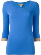 Burberry Housecheck Detail T-shirt, Women's, Size: Small, Blue, Cotton/spandex/elastane