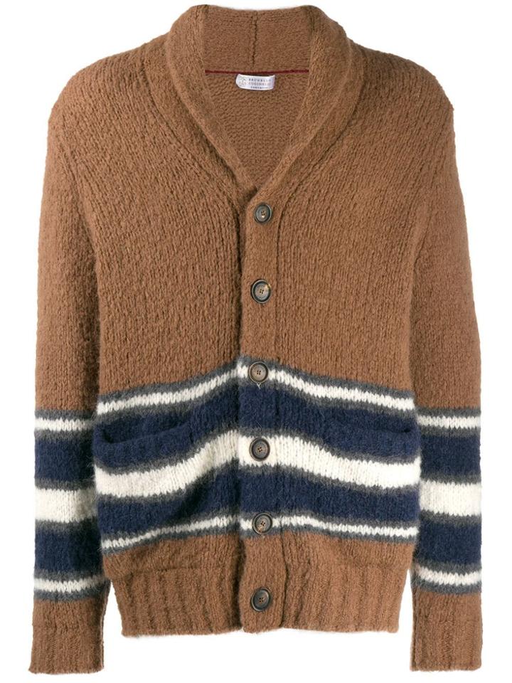 Brunello Cucinelli Striped Cardigan - Brown