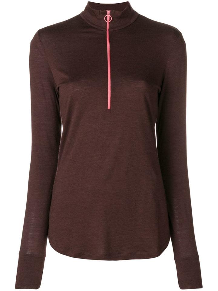 Closed Front Zip Top - Brown