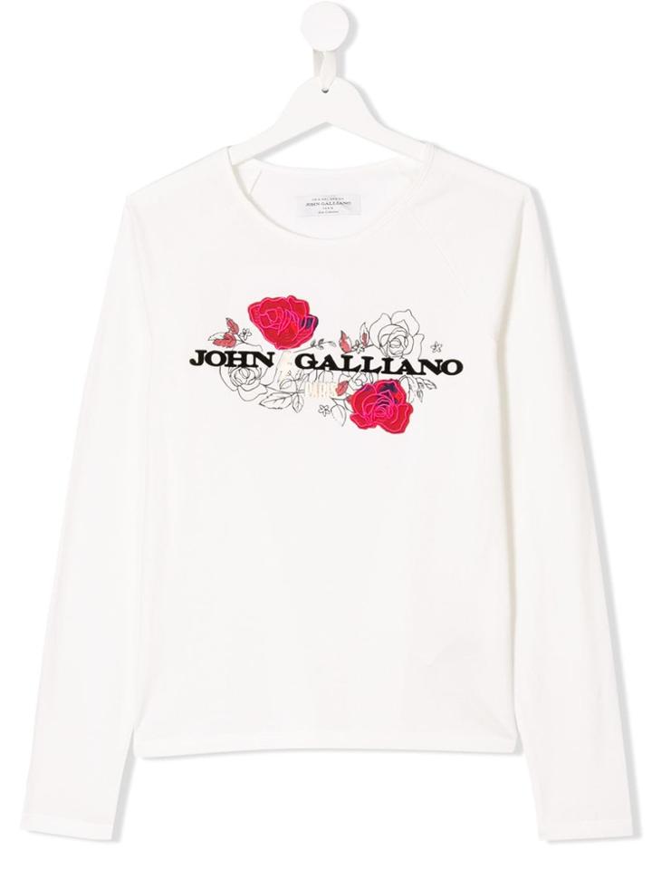 John Galliano Kids Teen Embroidered Rose Logo T-shirt - White