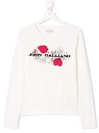 John Galliano Kids Teen Embroidered Rose Logo T-shirt - White