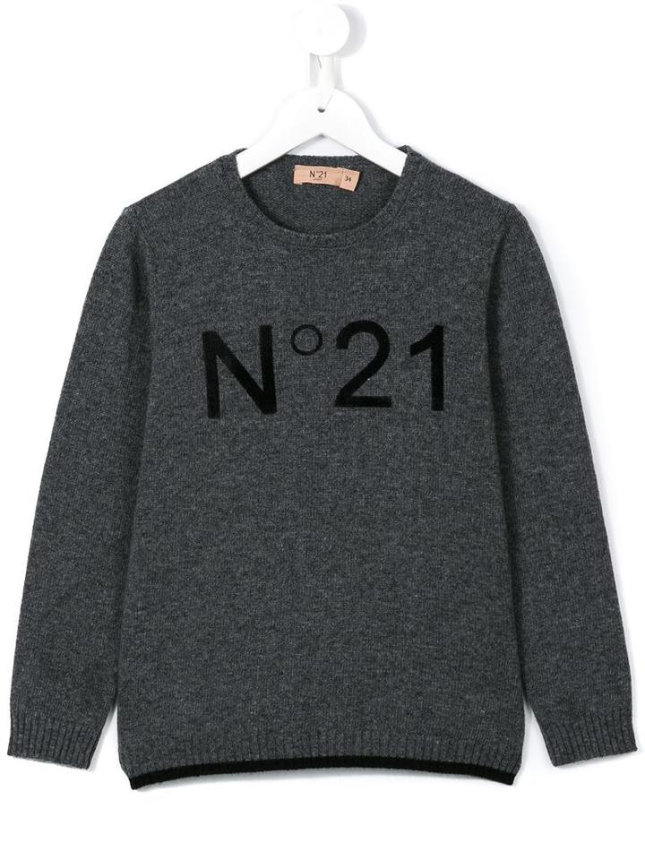 No21 Kids Logo Printed Jumper, Girl's, Size: 9 Yrs, Grey