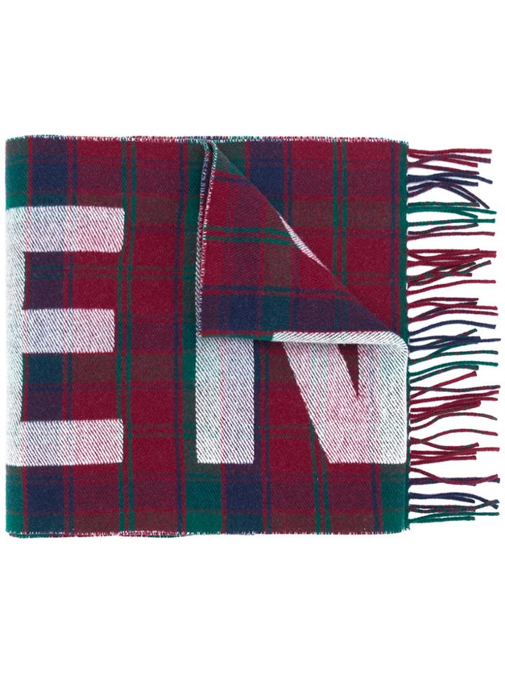 Balenciaga Tartan Logo Scarf - Red
