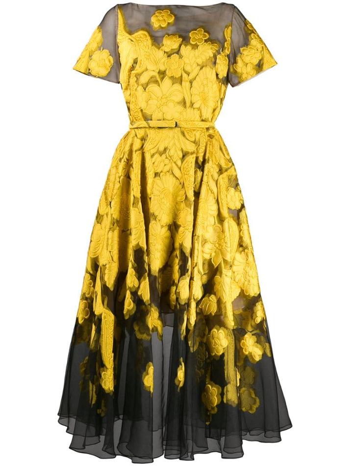 Oscar De La Renta Floral-embellished Tulle Dress - Yellow