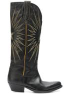 Golden Goose Black Knee Length Embroidered Boots