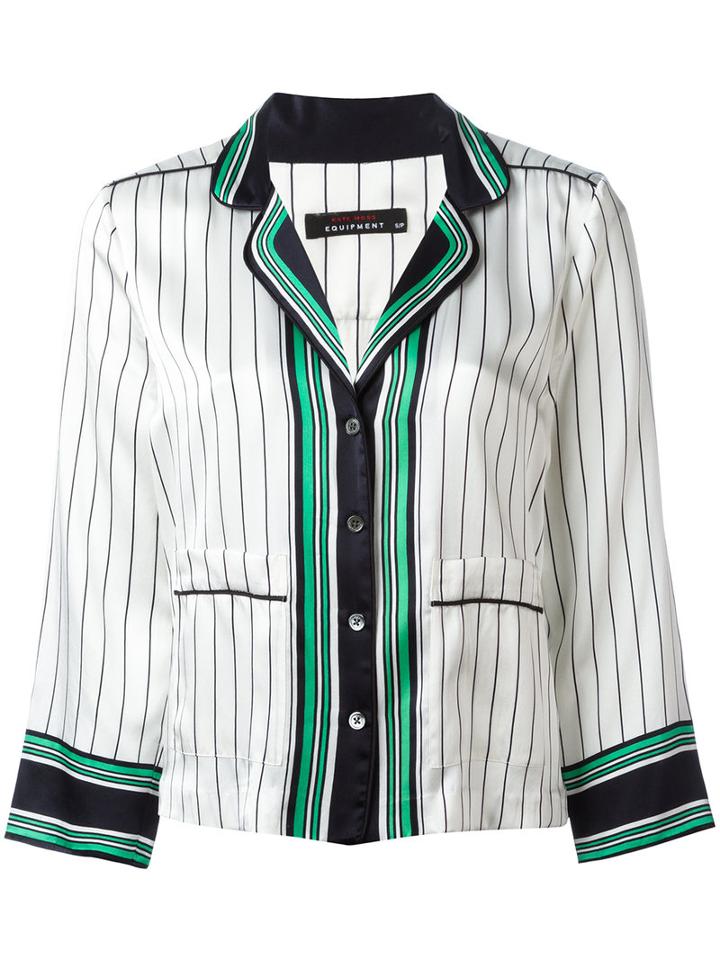 Equipment Striped Pyjama Blouse, Women's, Size: Xs, White, Silk