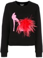 Boutique Moschino - Feather Applique Printed Top - Women - Cotton/feather - 38, Black, Cotton/feather