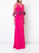 Marchesa Notte Floral Shawl Evening Dress - Pink