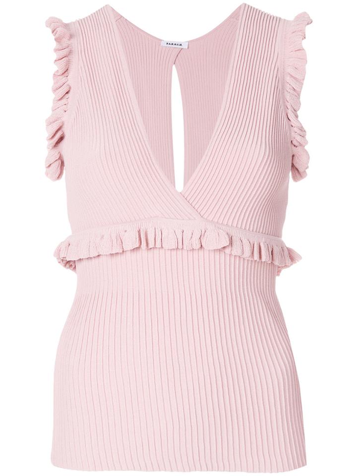 P.a.r.o.s.h. Plunge Neck Ruffle Top - Pink & Purple