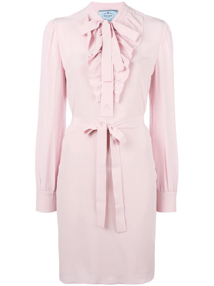 Prada Tied Ruffled Neck Dress, Women's, Size: 44, Pink/purple, Silk