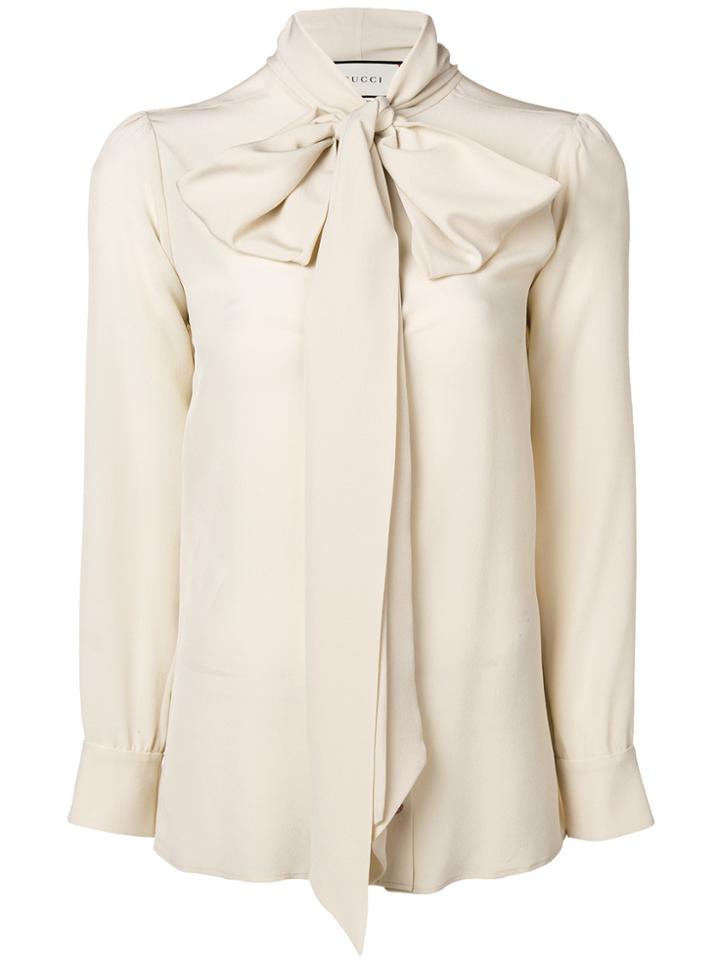 Gucci Bow-neck Ladybug Buttons Blouse - Nude & Neutrals
