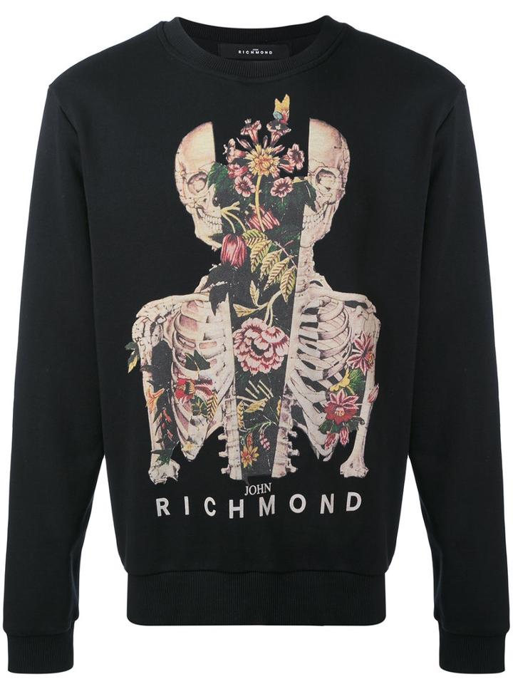 John Richmond - Skull And Flowers Print Sweater - Men - Cotton/spandex/elastane - L, Black, Cotton/spandex/elastane