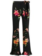 Etro Floral Print Frill Hem Trousers - Black