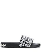 Dolce & Gabbana Rhinestone-embellished Slides - Black