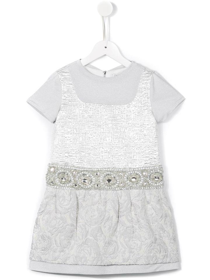 Quis Quis Embellished Waist Cloqué Dress, Girl's, Size: 8 Yrs, Grey