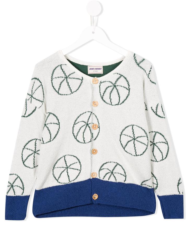 Bobo Choses Beach Ball Intarsia Cardigan, Girl's, Size: 8 Yrs, White
