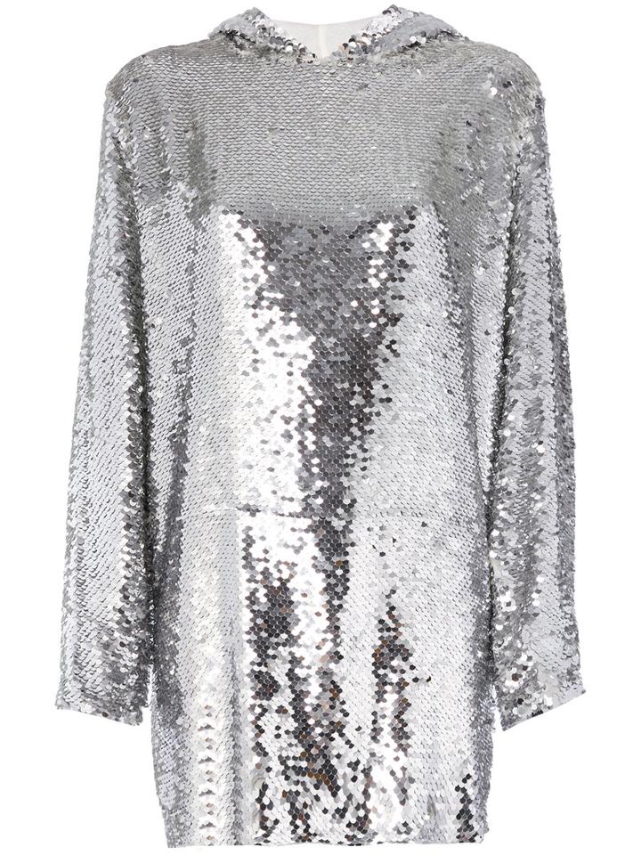 Msgm - Sequined Hoodie - Women - Viscose - 40, Grey, Viscose