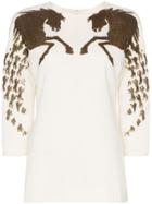 Chloé Sequin Embellished Horse Motif Silk Blend Blouse - White