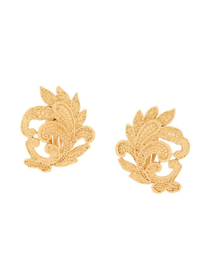 Yves Saint Laurent Vintage 1980's Leaf Motif Earrings - Metallic