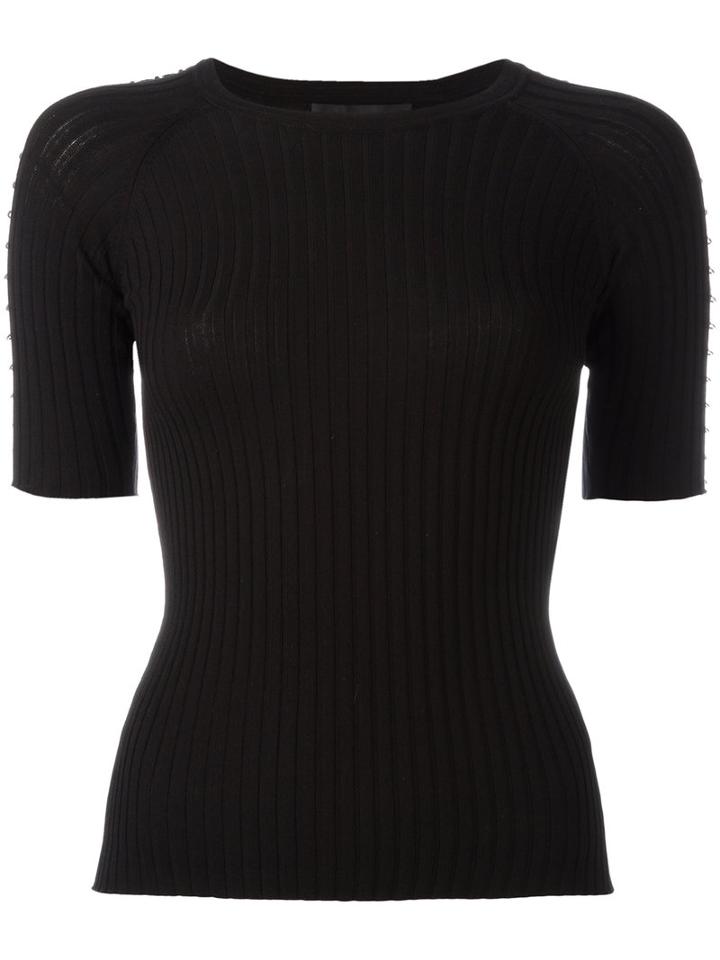 T By Alexander Wang Ribbed T-shirt, Women's, Size: Medium, Black, Cotton/metal
