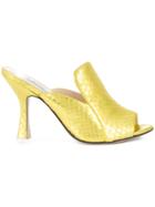 Attico Crocodile Embossed Open Toe Mules - Metallic