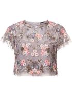 Needle & Thread Floral Embellishment Cropped Blouse, Women's, Size: 0, Pink/purple, Polyester/nylon