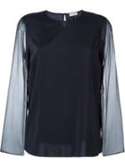 Brunello Cucinelli Sheer Sleeve Blouse, Women's, Size: M, Blue, Silk/spandex/elastane
