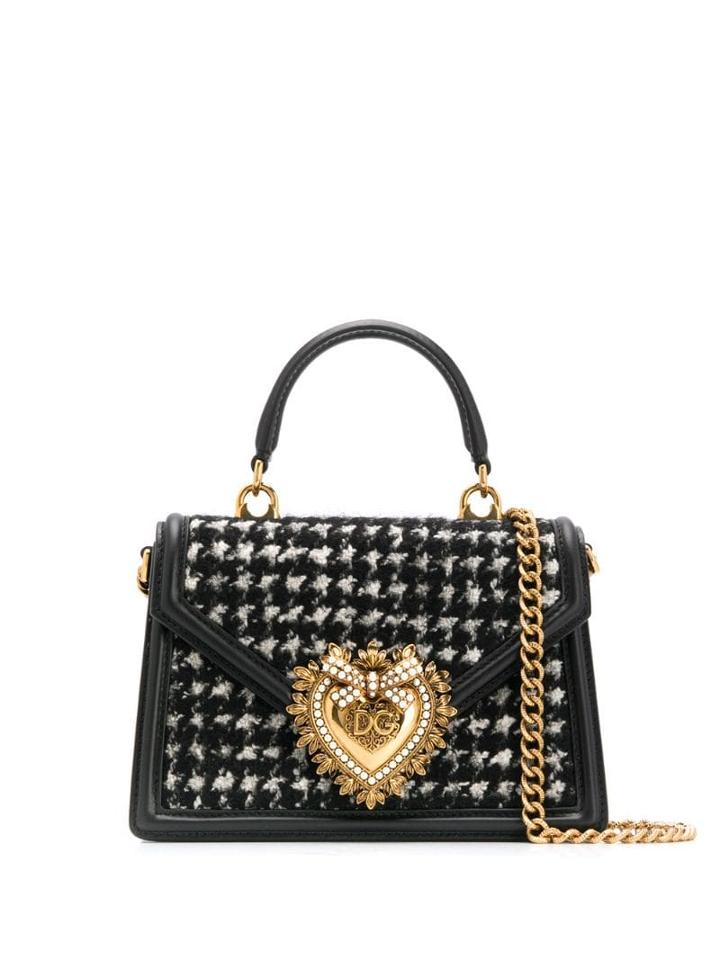 Dolce & Gabbana Sacred Heart Tweed Handbag - Black