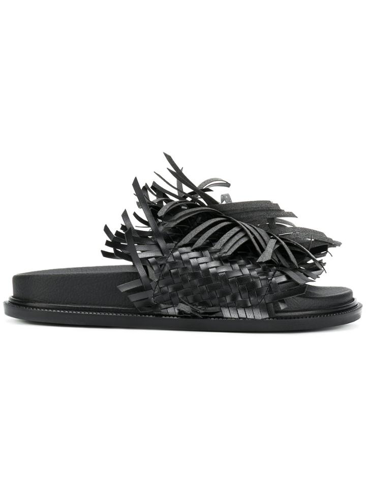 Mm6 Maison Margiela Fringe Detail Slides - Black
