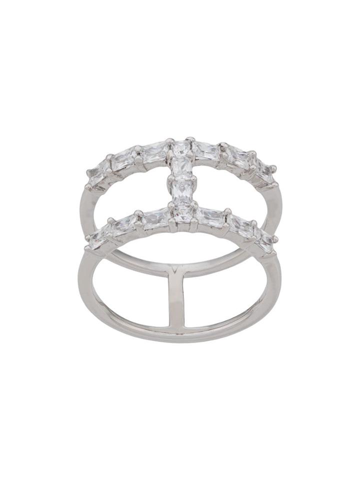 V Jewellery Baguette Spine Ring - Silver