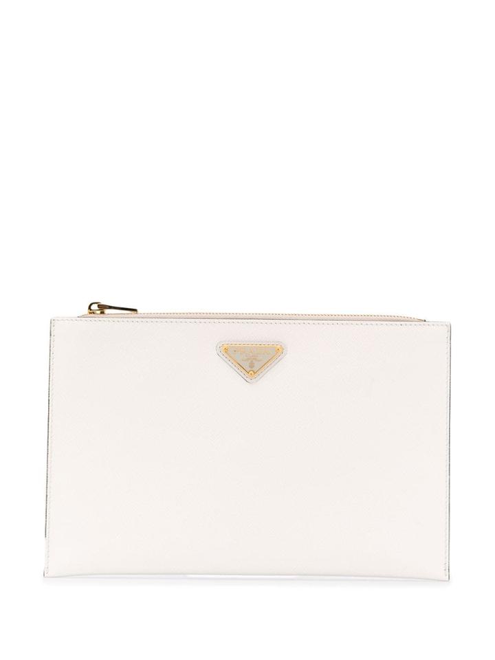 Prada Logo Zip Clutch - White