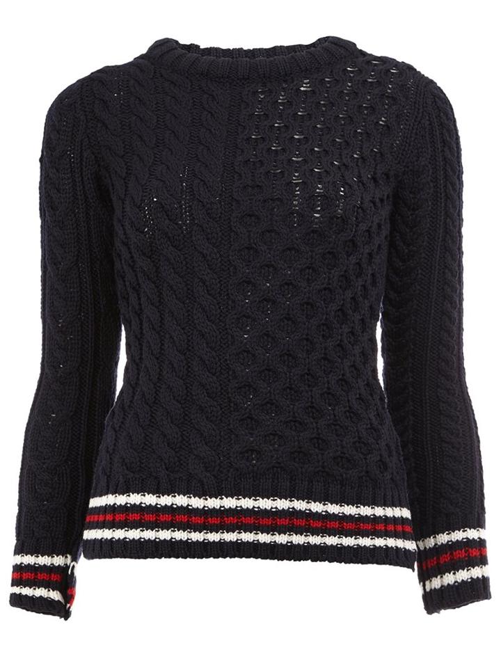 Thom Browne Cable-knit Jumper, Women's, Size: 40, Blue, Wool