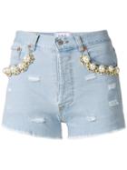 Forte Couture Pearl Embellished Denim Shorts - Blue