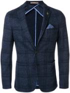 Paoloni Checkered Blazer With Pocket Square - Blue
