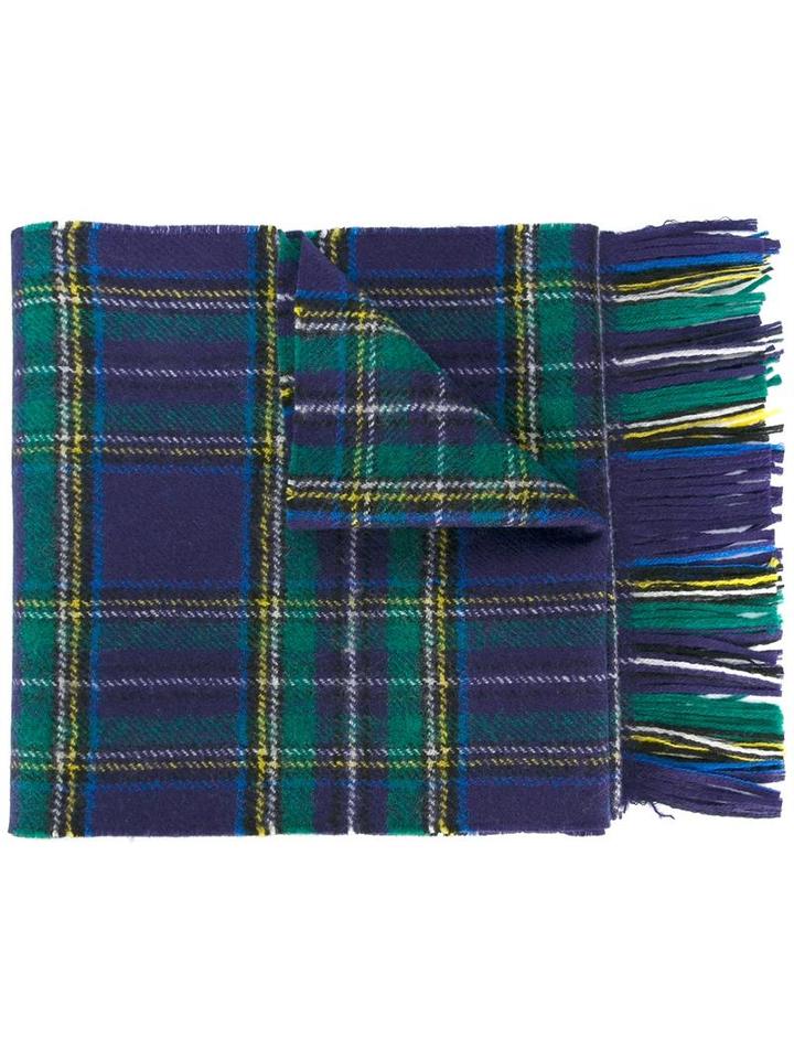 Gucci Tartan Scarf With Bee, Men's, Blue, Wool