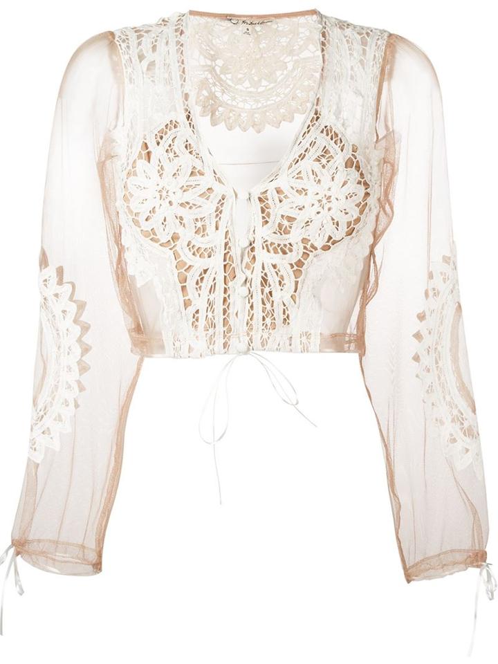 For Love And Lemons Embroidered Cropped Top, Women's, Size: M, Nude/neutrals, Polyester/cotton