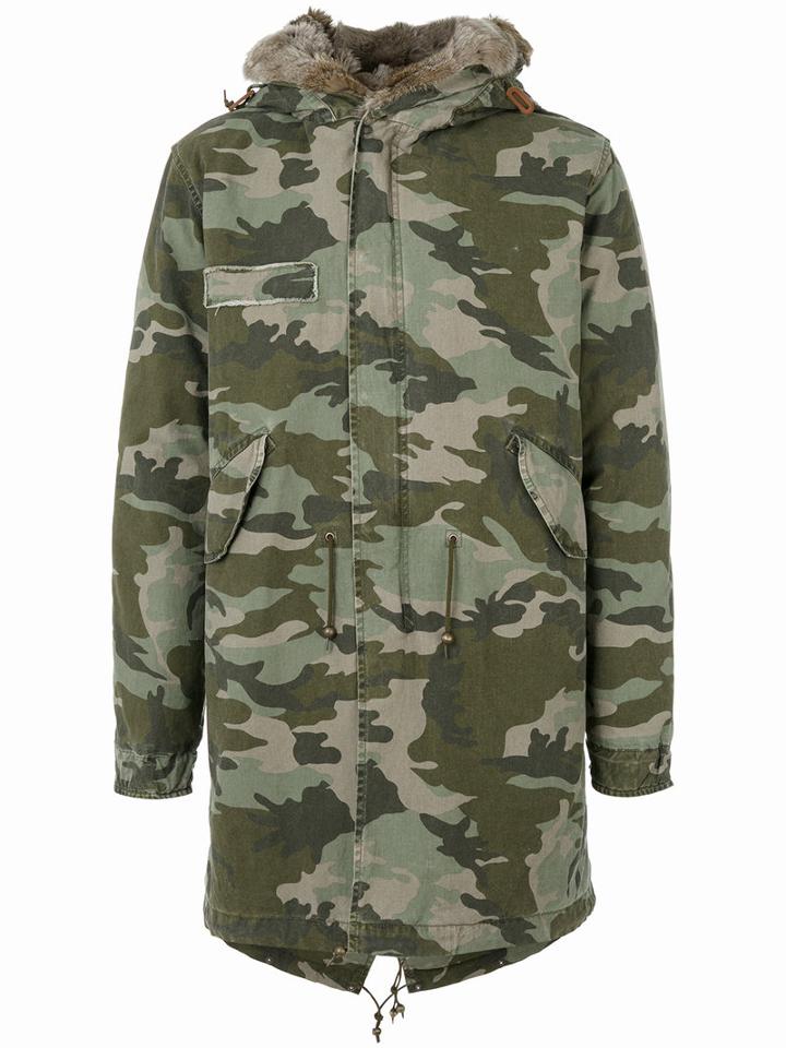 Mr & Mrs Italy - Camouflage Mid Parka - Men - Cotton/leather/polyester/coyote Fur - S, Green, Cotton/leather/polyester/coyote Fur