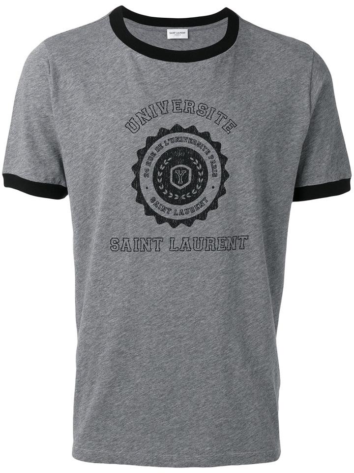 Saint Laurent Saint Laurent Université Ringer T-shirt, Men's, Size: Small, Grey, Cotton