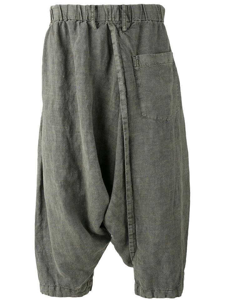 Issey Miyake Men - Drop Crotch Cropped Trousers - Men - Linen/flax - 3, Green, Linen/flax