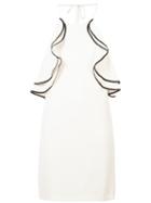 Halston Heritage Frilled Fitted Dress - Neutrals