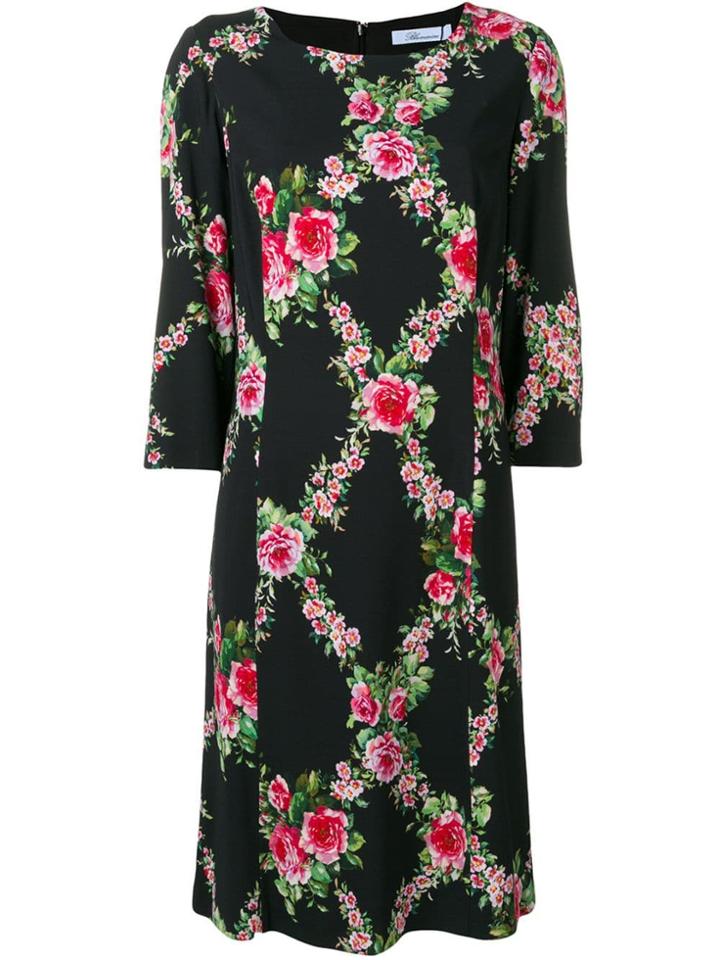 Blumarine Rose Check Midi Dress - Black