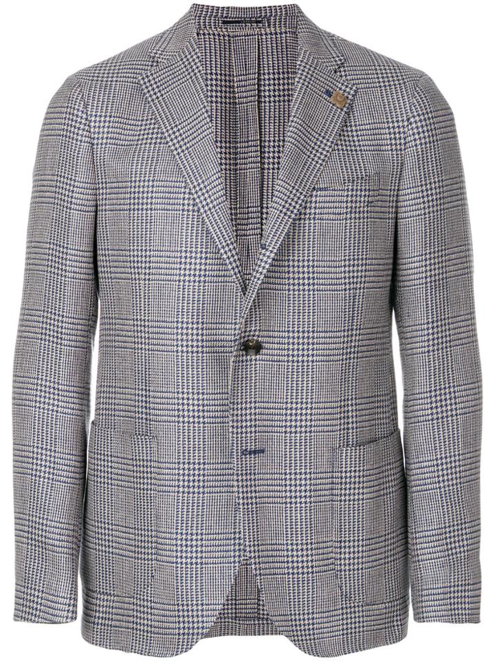 Lardini Checked Single Breasted Blazer - Blue