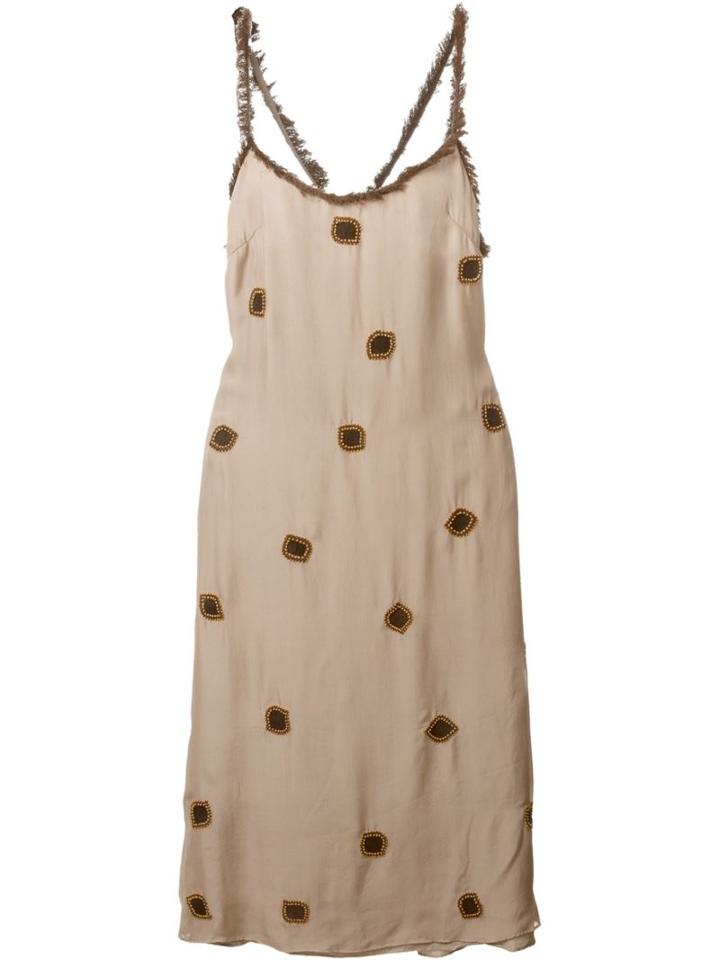 Jupe By Jackie Frayed Trim Embroidered Dress, Women's, Size: 2, Nude/neutrals, Silk