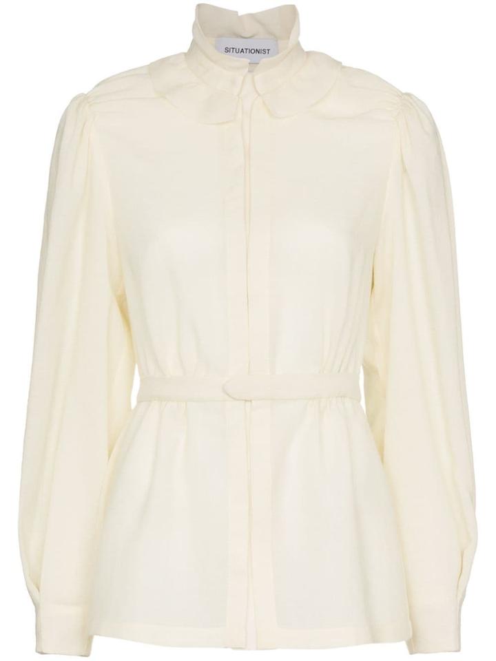 Situationist High-neck Fitted Silk Shirt - White
