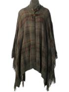 Ralph Lauren Checked Fringed Poncho, Women's, Size: Xs, Green, Silk/wool