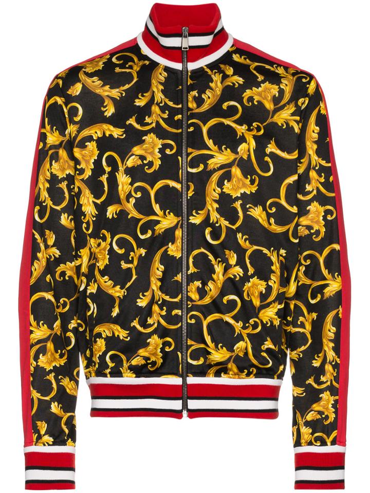 Versace Baroque Print Cotton Blend Zip Jacket - Black