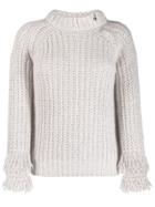 D.exterior Open Knit Fringed Jumper - Neutrals