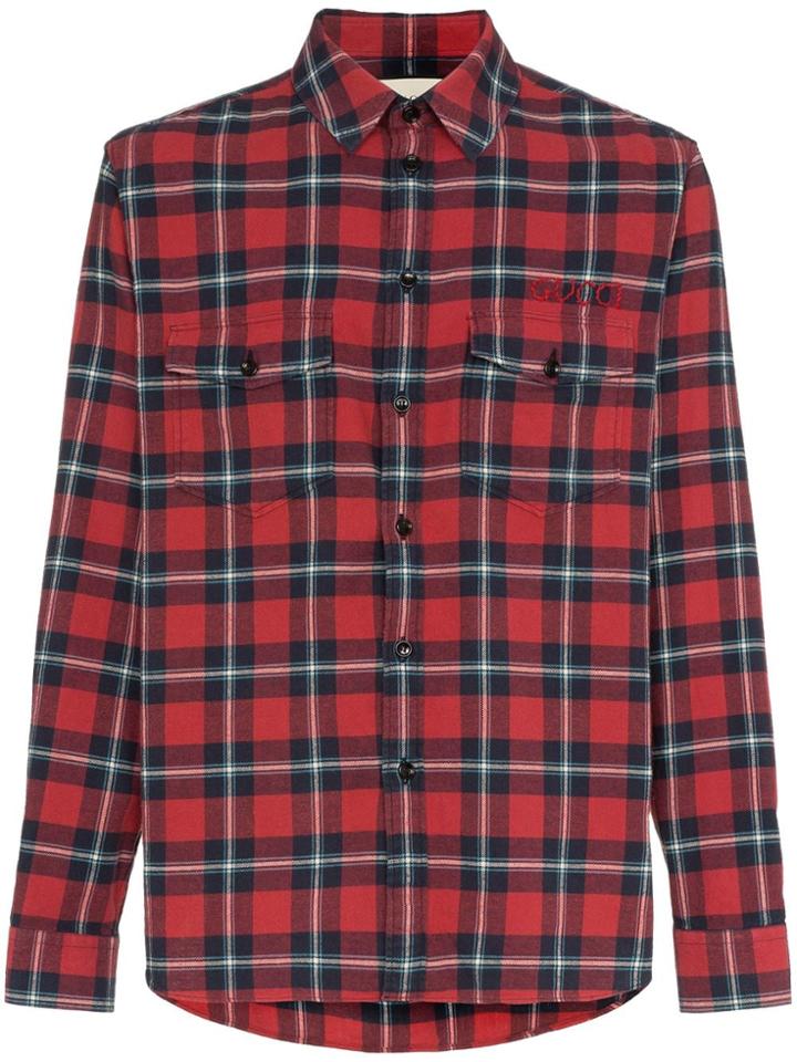 Gucci Paramount Print Checked Cotton Shirt - Red