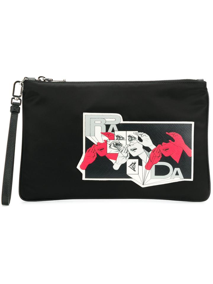 Prada Comics Print Clutch Bag - Black